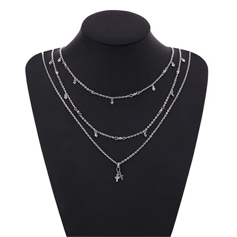 Toporchid Stern und Mond Halskette Damen Modeschmuck Halskette Choker Mehrreihig Kette mit Anhänger, Geburtstag Geschenk für 