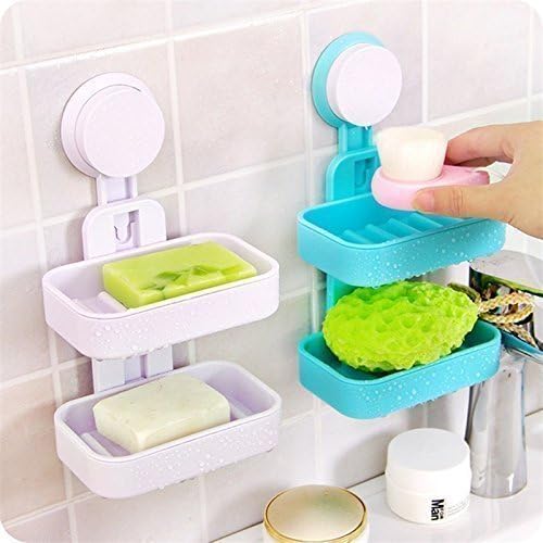 GaxQuly Double Layer Soap Box Suction Cup Holder Rack Bathroom Shower Soap Dish Hanging Tray Wall Holder Storage Holders, 1 Pcs Double Layer Soap Box(Colour May Vary)