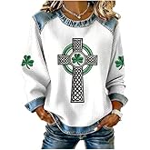 Women's St. Patrick's Day Long Sleeve Sweatshirts Irish Celtic Cross Shamrock Print Casual Pullover Tops