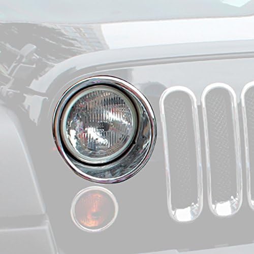 AutoOcean Chrome Front Light Headlight Trim Cover Bezels Pair Accessories Jeep Wrangler Rubicon Sahara Sport Jk Unlimited 2 door 4 door Silver 2007 2008 2009 2010 2011 2012 2013 2014 2015 2016