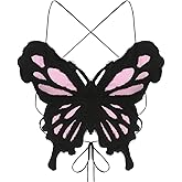 Women's Y2k Denim Butterfly Halter Crop Top Sexy Lace Up Backless Camisole Jean Tube Vest Top Rave Outfits