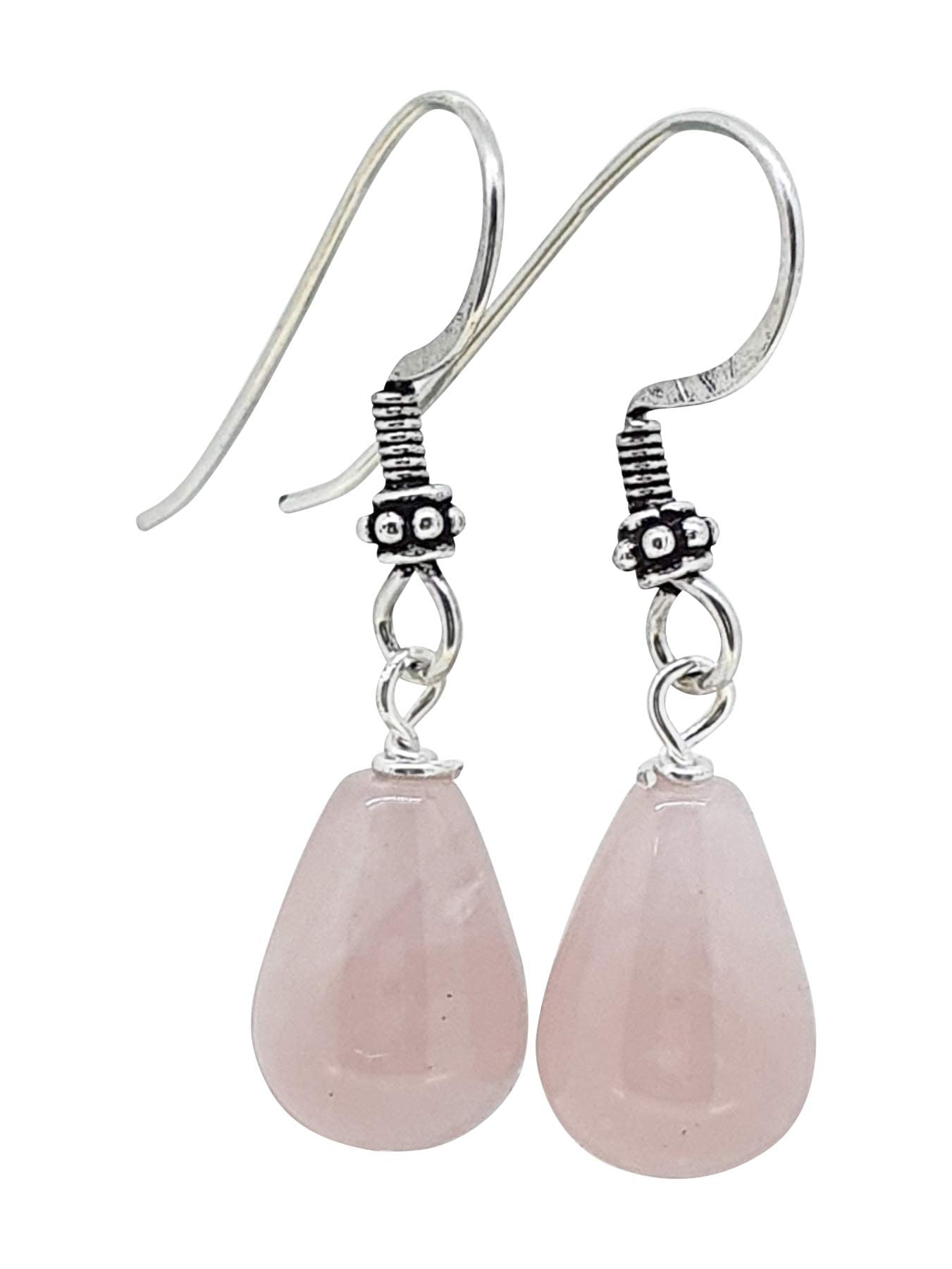 TreasureBay Gorgeous Teardrop Natural Gemstone Earrings 925 Sterling Silver Hook, Women's Gemstone Earrings (Rose Quartz)