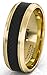 Duke Collections 8mm 18k Plated Gold Tungsten Ring Black Carbon Fiber Surface Beveled Edges Comfort Fit