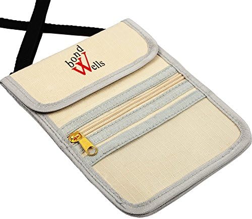 Travel Wallet-Neck Pouch-Purse with RFID Protect Cards-Passport Holder (12 pockets, Beige- grei)