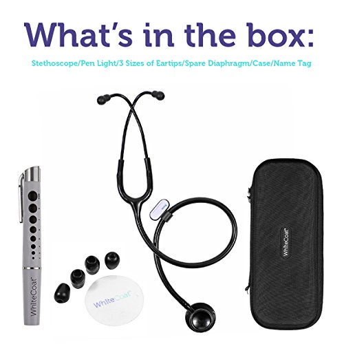 White Coat Dual Head Stethoscope, Lightweight and Acoustical with Protective Case Jet Black