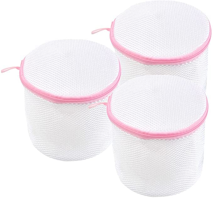 SANLANDOR 3Pcs Wash Bags for Washing Machine, Bra Wash Bag, Mesh Laundry Bags, Cylindrical Zips for Bra, Underwear, Intimates Panties(Pink)-MY053,6.29x6.29inches