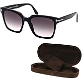 Tom Ford FT0952 SELBY Square Shape Sunglasses + Bundle With eSHADES Eyewear Cleaning Kit, 55 mm, Shiny Black ( 55 Mm )