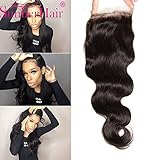 Brazilian Body Wave Closure 7a Grade Virgin Unprocessed Human Hair Lace Closure with Bady Hair Natural color 1 bundle
