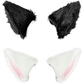 HXINFU Cat Fox Long Fur Ears Hair Clip Anime Cosplay Party Headwear Halloween Costume Kit (2 PCs)
