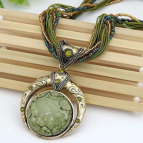 ptk12 Pendant Necklaces - Vintage Necklace Jewelry Fashion Popular Retro Bohemia Style Multilayer Beads Chain Crystal Grain Pendant Necklace 1 PCs