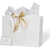 Papertide 2 Pack 16x6x12 Inch Large White Gift Bag Set with Tissue Paper, Greeting Card & Ribbon, Big Gift Wrapping Kits for Clothing, Shoes, Wine, Birthday, Christmas, Wedding Favors
