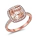 Sterling Silver Halo Solitaire Ring Rose Tone Rhodium PL Cushion Cut Simulated Morganite Clear CZ Accent, Size-7