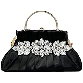 IAMUHI Women Retro Satin Evening Handbag Pleated Rhinestone Clutch Bag Party Wedding Crossbody Shoulder Purse with Chain