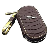 Amooca Waved Genuine Leather Car Remote Key Holder Case Cover Brown Fit for Jaguar With Logo