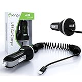 Mengo Apple MFI Certified 24W/4.8A Dual Ports Tangle-Free Coiled Car Charger - Black