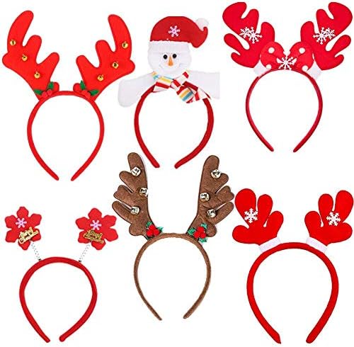 Dusenly6 Pack Christmas Headbands Santa Hairband Reindeer Antlers Headband Christmas Hat for Kids Adult Christmas Party Decorations