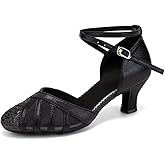TINRYMX Womens Latin Dance Shoes Sequin Mesh Ballroom Salsa Tango Party Wedding Dance Shoes, DY105-Black-5.5cm-Suede Sole,5.5 US