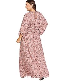 Milumia - Kimono de manga larga con estampado floral y cintura alta, sin espalda, plisado