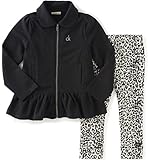 Calvin Klein Little Girls' Jacket with Zip Front and Leggings Set, Black, 6