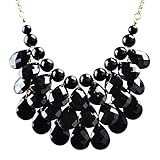 Jane Stone Fashion Bubble Layered Necklace Floating Teardrop Collar Statement Jewelry for Women(Fn0580-Black)