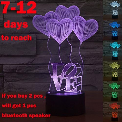 XJCGS LOVE heart 3D Illusion Led Night Lamp, Stunning I Love You 3D Effect [7 Colors Change, USB Powered, Touch Switch] Creative Design Led Desk Lamp