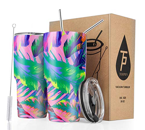 2PCS 30oz Stainless Steel Insulated Tumbler Travel Mug with Straw Slider Lid, Cleaning Brush, Double Wall Vacuum