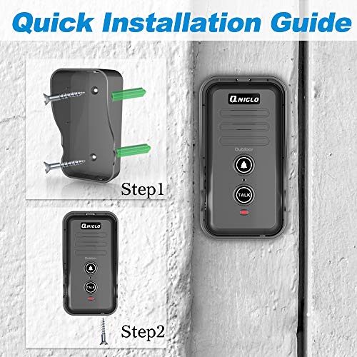 Wireless Doorbell, QNIGLO Portable IP55 Waterproof Wireless Intercom Doorbell Operating at Over 2000 Feet, Rechargeable Two Way Talk Chime Kit for Home and Office (1 Receiver&1 Push Button)