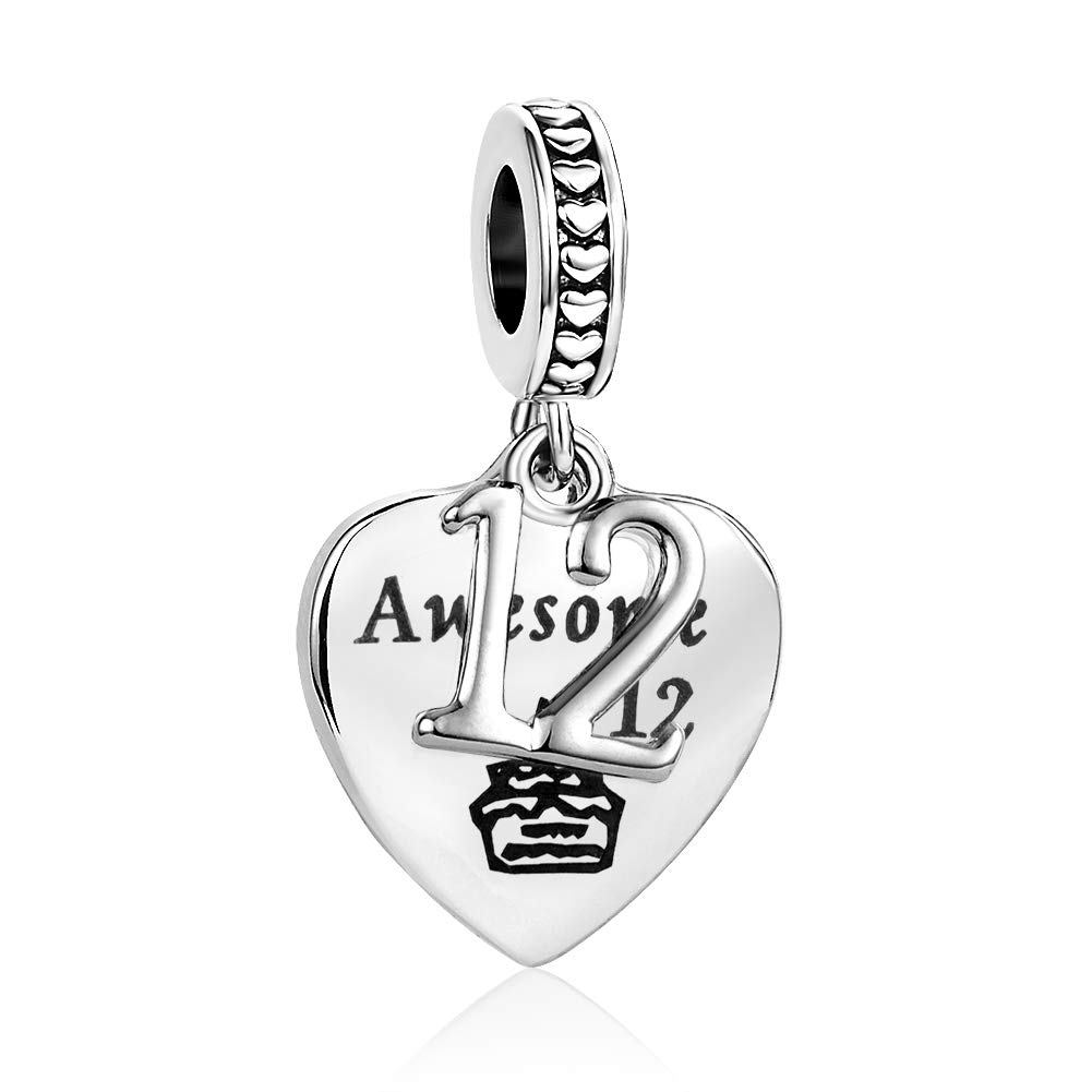 12th Birthday Cake Love Heart Dangle Charm Compatible with Pandora Charms Bracelets Awesome 12 Daughter Granddaughter Sister