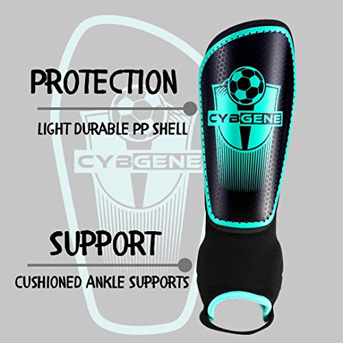 CybGene Soccer Shin Guards for Kids Adults Soccer Gear for Boys Youths Protective Equipment Adjustable Straps with Ankle Sleeves Protectors Green S