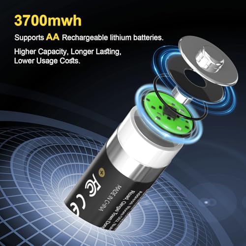 Wiederaufladbare Lithium AA Akkus 8-Pack mit Ladegerät, 1.5V 3700mWh Hohe Kapazität, Bis 2000 Ladezyklen Mit Aufbewahrungsbox Kompatibel mit Blink Außenkamera, Spielzeug & Mehr
