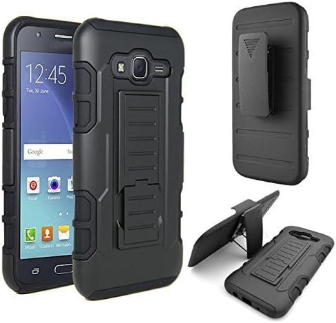 J5 Case, Galaxy J5 Case, Asstar Premium Belt Clip Holster Shock Absorption Full-body Rugged Dual Layer Kickstand Defender Protective Case Cover for Samsung Galaxy J5 2015 (BLACK)