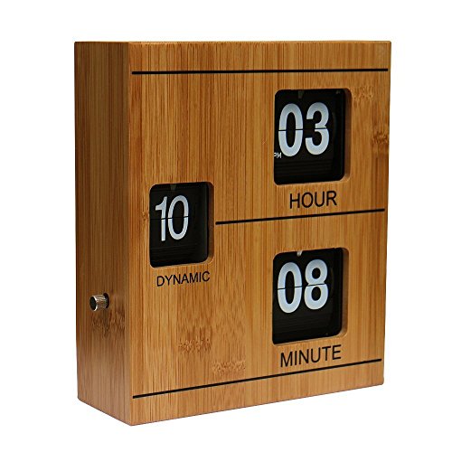 Wonenice bamboo retro flip down clock - internal gear o…