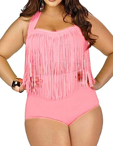 ReachMe Womens Plus Size Swimwear High Waisted Swimsuit Two Piece Bathing Suits(Light Pink 2XL)