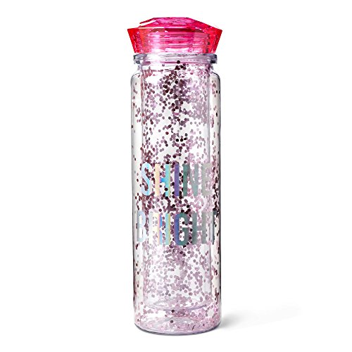Cute pink glitter water bottle: tall plastic bpa free w…