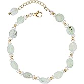 TaYolnFaSo Natural Gemstone Beads Bracelets for Women 18k Gold Plated Handmade Lapis Lazuli Garnet Link Bracelet Turquoise Jewelry Valentine's Day Gift for Wife Mother Girlfriend