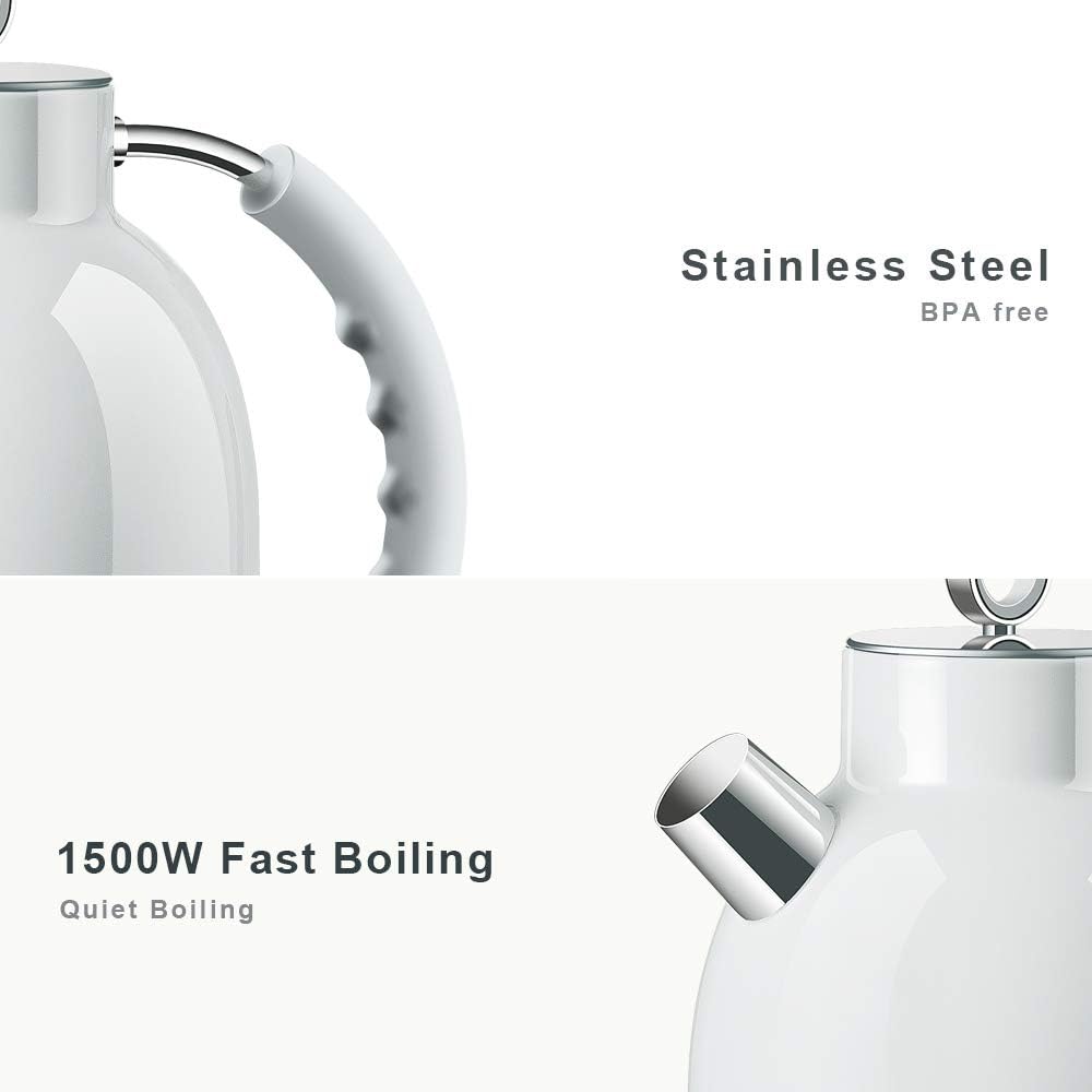 Electric Kettle, ASCOT Stainless Steel Electric Tea Kettle, 1.7QT, 1500W, BPA-Free, Cordless, Automatic Shut-off, Fast Boiling Water Heater - White: Kitchen & Dining