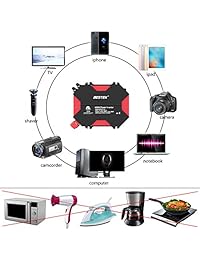 BESTEK   Inversor de corriente para auto de 12 V CC a 110 V CA, inversor de onda sinusoidal modificada con 3 salidas de CA y 4 puertos USB