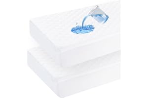 david's kids 2 Pack 52''x28'' Waterproof Crib Mattress Protector Pad Cover Stretch up to 8", Fitted Standard Crib and Toddler Mattresses, Ultra Soft and Breathable for Boys Girls Neutral, White