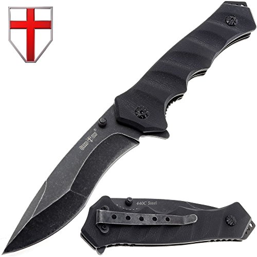 Folding Pocket Knife - Spring Assisted Knife - EDC and Tactical Fold Knives Black Stainless Steel Blade with G-10 Handle Metal Clip - Best Urban Tourist Knife for Travel Hiking - Grand Way 6792 T
