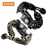 Paracord Bracelet, Survival Bracelet 20 in 1 Survival Gear Kit with Waterproof SOS LED Light Emergency Knife Whistle Compass Fire Starter for Camping Hiking Cycling (2 Pack)
