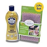 BAR KEEPERS FRIEND Soft Cleanser Liquid (13 OZ) and Non Scratch Scouring Scrubber Kit | Multipurpose, Stainless Steel, Rust, Soft Cleaner with Heavy Duty Non Scratch DishCloth