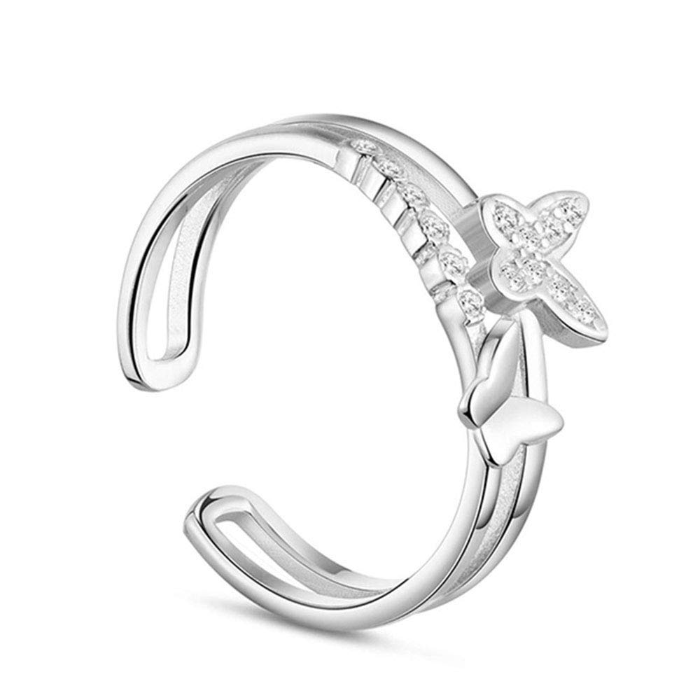 Chandler Butterfly Ring for Women Girls 925 Silver Cubic Zirconia Lucky Open Adjustable Ring Temperament Birthday Gift