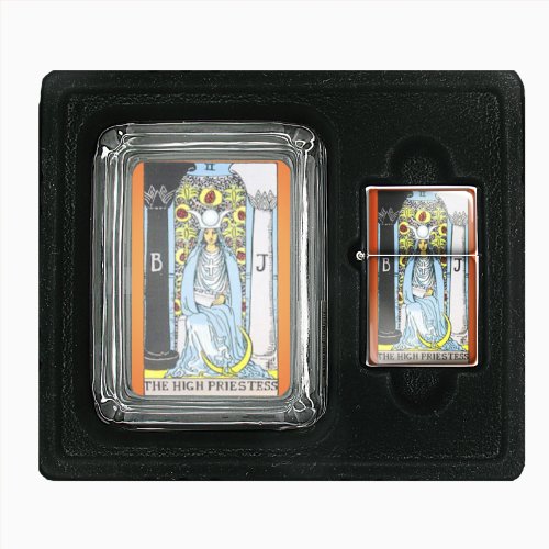 The High Priestess Tarot Glass Ashtray with Oil Lighter Gift Set D-023