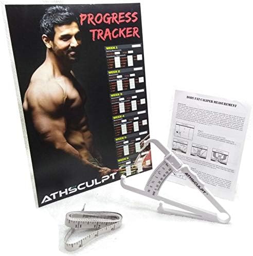 Athsculpt Body Fat Caliper with 6 Week Progress Tracker (John Abraham) and Measuring Tape.