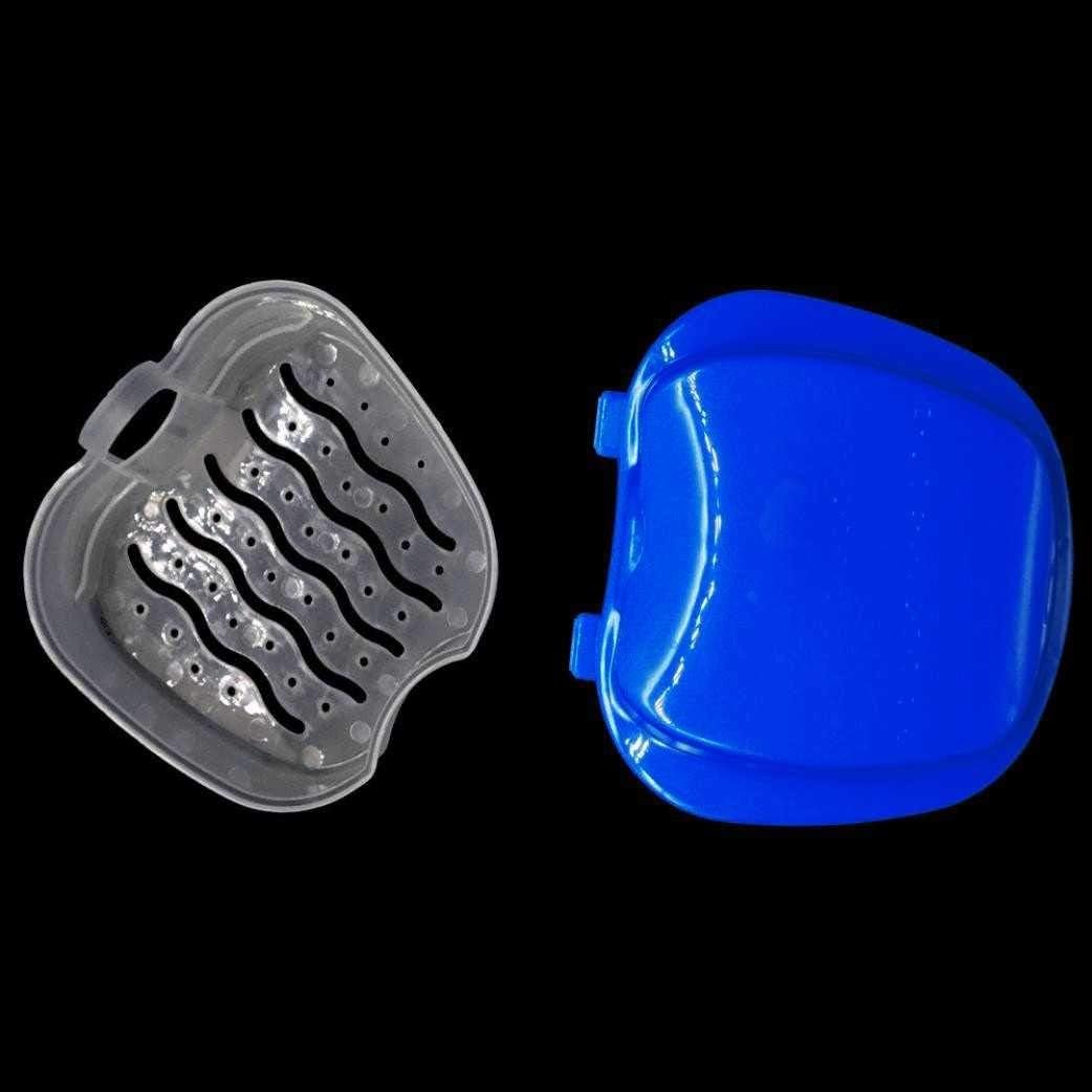 Denture Box Case, Riforla Denture Bath Box Case Dental False Teeth Storage Box with Hanging Net Container (Dark Blue): Health & Personal Care