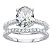 Platinum over Sterling Silver Oval Cut and Round Cubic Zirconia 2 Pair Bridal Ring Set