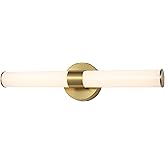 JONATHAN Y 20.13" Brass Gold 1-Light Integrated LED Vanity Light, Mid-Century Modern Iron Sconce with Frosted Acrylic Shade, 