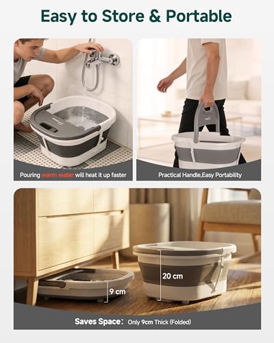 Snailax Bath Tub and Foot Massager with Heat Function, Foldable Tub with Vibration, Bubble Function and Temperature Control, Electric Foot Massager - Gifts for Women Men