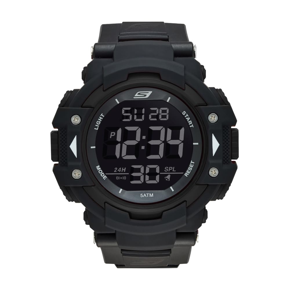 Skechers Watch For Men, Digital Movement With Silicone, Polyurethene, Leather Or Stainless Steel Strap, Black, 55MM