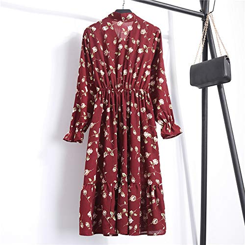 Lowprofile Chiffon Dress with Bow Tie Women Loose Bell Sleeve Lightwight Vintage Boho Midi Dress